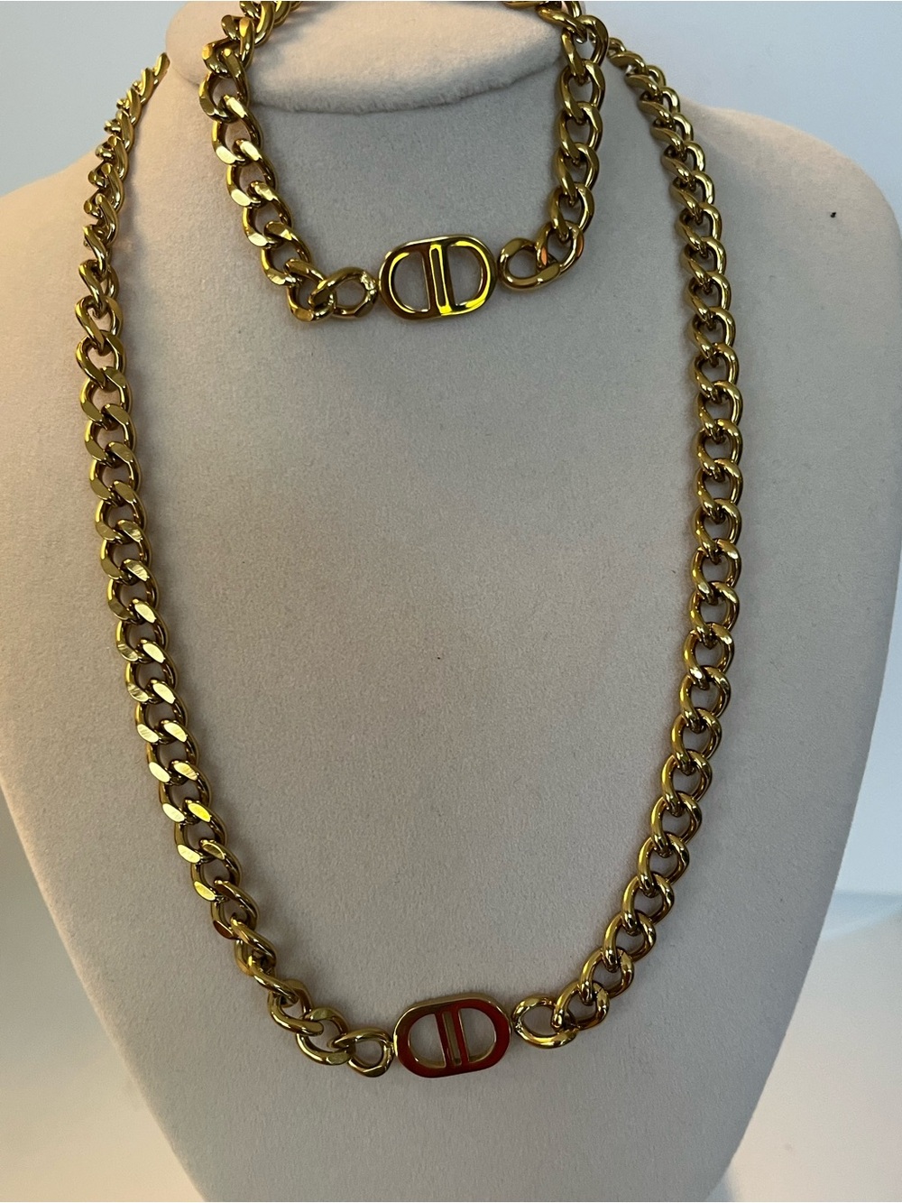 18K Gold-Plated Chunky Chain Necklace and Bracelet Set